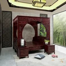 Cama de lua dupla de mogno Ming Qing móveis clássicos cama de dragão antigo cama de princesa cama de passo à moda antiga