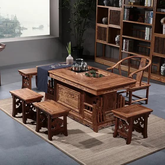 Mesa de chá cadeira combinação mesa de chá de madeira maciça Kung Fu mesa de chá chinês mesa de chá escritório conjunto