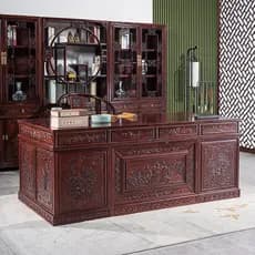 Mesa de madeira maciça conjunto estudo chinês combinação grande bancada chefe mesa vermelho Elm caligrafia presidencial