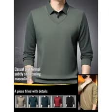 Camisa Masculina Casual Manga Longa Duas Camadas Estilo Moderno