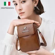 【Estilo Versátil】Bolsa transversal dupla em couro genuíno/Bolsa de Ombro Feminina/Design Compacto