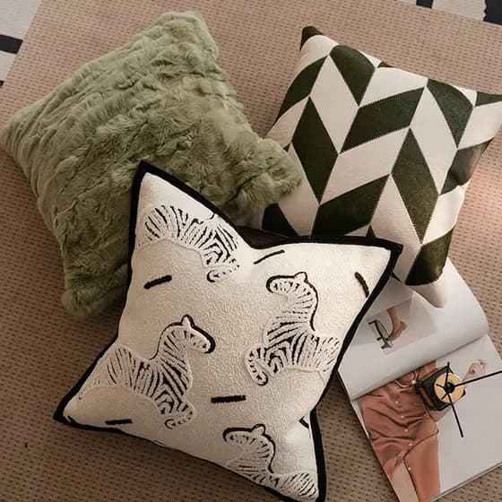 Almofada de sofá de sala de estar estilo creme francês High-End nórdico ins bonito bordado Zebra travesseiro de cabeceir