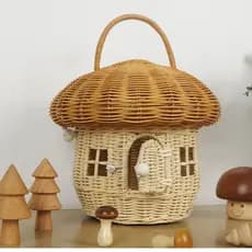 Frete grátis bolsa de bolota artesanal Rattan cogumelo caixa de armazenamento cesta de brinquedos infantis cesta de arma