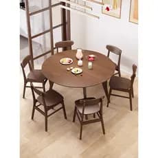 Mesa de jantar dobrável de madeira maciça Mesa de jantar redonda Combinação de cadeiras Casa Pequeno apartamento Restaur