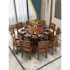 Mesa de jantar de madeira maciça combinação de cadeira redonda com plataforma giratória carvalho estilo chinês grande me