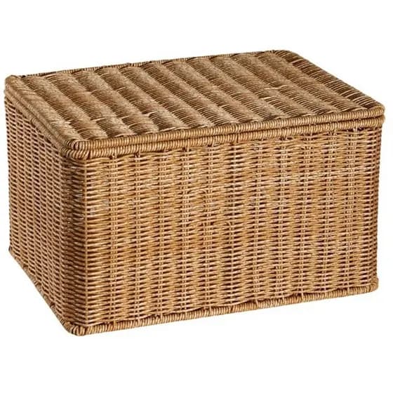 Caixa de armazenamento estilo europeu, caixa de armazenamento de roupas para quarto com tampa, imitação de Rattan, cesta