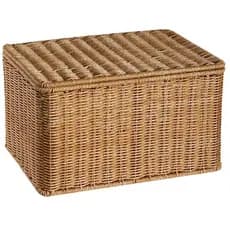 Caixa de armazenamento estilo europeu, caixa de armazenamento de roupas para quarto com tampa, imitação de Rattan, cesta