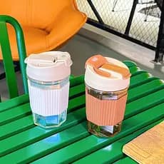Copo de palha duplo beber direto copo galvanoplastia copo de vidro octogonal criativo simples portátil copo leite mão fe