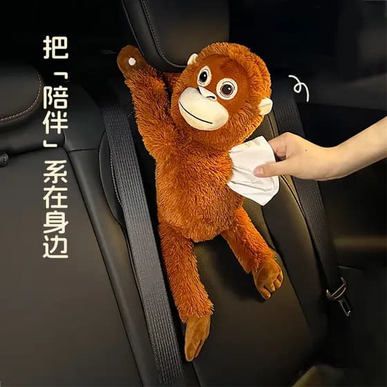 Caixa de tecido do carro dos desenhos animados boneca de pelúcia carro pendurado tipo caixa de papel bonito orangotango