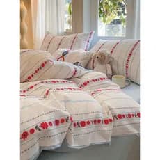 Conjunto de quatro peças de algodão puro classe A Jacquard 100 Lençol de algodão lavado Lençol de cama Capa de edredão L