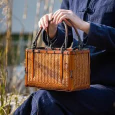 Saco de tecido de bambu japonês artesanal Retro Mini saco de bambu cesta de bambu estilo chinês saco de roupas de chá co