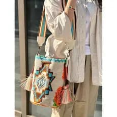 Dong Dong [Estoque pronto] Bolsa Wayu especial de quatro fios WAYUU Bolsa grande transversal sul-americana pura tecida à