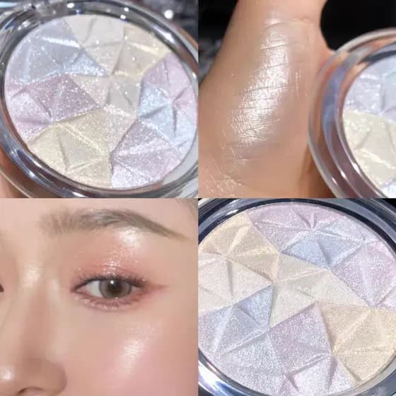 Artista de maquiagem dedicado cor misturada iluminador pó iluminador pó glitter azul roxo branco brilho fino tridimensio