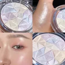 Artista de maquiagem dedicado cor misturada iluminador pó iluminador pó glitter azul roxo branco brilho fino tridimensio