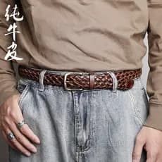Cinto trançado de couro puro vintage masculino feminino Universal cinto de couro genuíno simples All-Match literário fiv