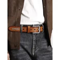 Cinto retrô americano feito à mão, couro genuíno, fivela de pino, calças para jovens, primeira camada, Casual, couro pur