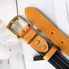 Lona com couro curtido vegetal Retro estilo japonês contraste cor costura homens mulheres casais Unisex cinto Casual
