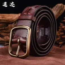 Cinto de couro masculino estilo angustiado calças cinto americano Retro artesanal primeira camada puro couro fivela Jean