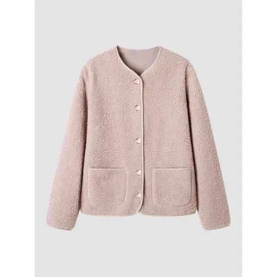 Site Oficial 199!Simples versátil imitação de lã de cordeiro em torno do pescoço jaqueta feminina outono inverno novo es