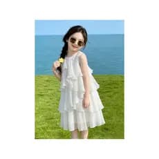 Verão novo estilo meninas vestido de manga crianças estilo ocidental meninas temperamento vestido de princesa bolo gaze