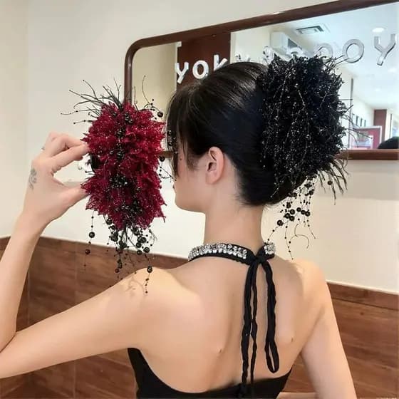 Peônia flor borla clipe feminino 2025 novo estilo grampo de cabelo cabeça traseira High-End pena tubarão clipe Hairpin H