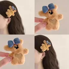 Urso de pelúcia coreano bonito Coral arco grampo de cabelo 2025 outono inverno novo estilo franja cabelo quebrado Duckbi