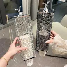 Extrator de copo descartável de luxo com luz japonesa, suporte de copo de papel sem perfuração, dispensador de água mont