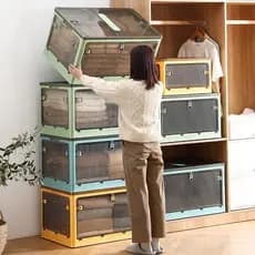 Alemanha caixa de armazenamento de roupas com porta aberta, guarda-roupa doméstico transparente, caixa de armazenamento