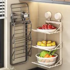 Ventosa alemã preparando rack de vegetais cozinha montado na parede prato lateral multifuncional dobrável multicamadas r