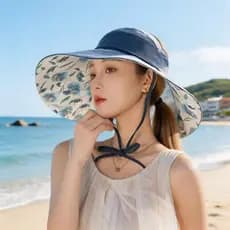 Chapéu de sol feminino verão Anti-ultravioleta balde chapéu de sol vazio topo chapéu de sol aba grande verão impressão d