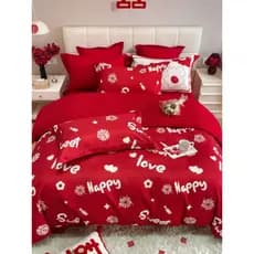 Conjunto de quatro peças para casamento, lençol vermelho grande, capa de edredom de seda lavada, quarto de casamento, co