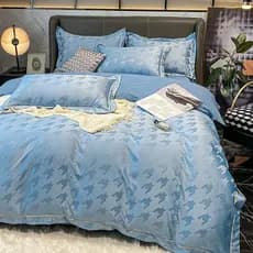 Conjunto longo de quatro peças de algodão puro algodão simples Nude dormir colcha capa lavado cetim High-End Jacquard qu