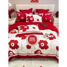 Tencel algodão escovado casamento conjunto de quatro peças engrossado vermelho impresso cerimônia de casamento lençol co