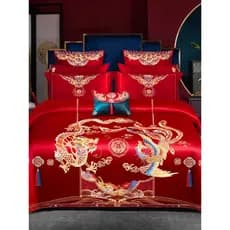 Conjunto de quatro peças de casamento Dragon Phoenix Sala de casamento Sala de casamento Capa de edredão de casamento Es
