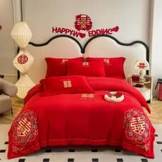 Casamento bordado leite veludo conjunto de quatro peças Coral veludo engrossado simples inverno colcha capa conjunto cam