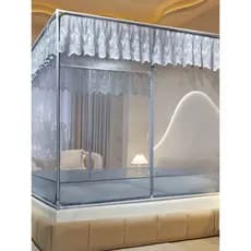 Cama sentada mosquiteiro palácio porta três aberta estilo renda de fundo completo criptografado mosquiteiro cozimento pi
