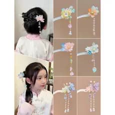Crianças antigo enrolado hairpin Hanfu estilo chinês menina flor hairpin passo agitando borla menina princesa hairpin He