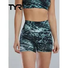 TYR Joule Elite? Senhoras 3.25 polegadas imprimiu shorts de cintura alta shorts de secagem rápida elástica alta
