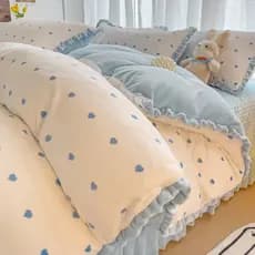 Premium alto grama peso rendas leite veludo capa de cama quatro peças engrossado quente flanela colcha capa dupla cama