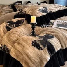 Hepburn estilo inverno quente engrossado leite veludo cama conjunto de quatro peças impresso coelho veludo renda colcha