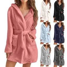 [Super Confortável] Pijama Feminino Com Capuz De Pelucia Inverno Quente/Roupão/Feminino/Quente