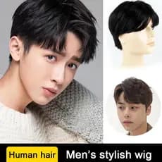 【Estilo Curto Masculino】Cabeleira Completa Cabeleira Preta Peruca Masculina/Cabelo Liso/Peruca Curta