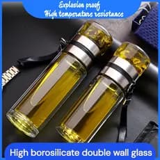 [Presente Criativo] Copo de Vidro Duplo para Chá/Infusor de Chá/Copo de Vidro Resistente ao Calor