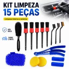 Kit 15 Peças Lavagem Automotiva Escovas+Luva Microfibra+Aplicador de Cera+Completo para Limpeza e Estética Automotiva