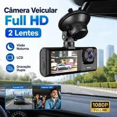 Câmera Veicular Full HD 1080p 2 Lentes (Frontal + Interna) com Tela LCD | DVR Automotivo com Visão Noturna