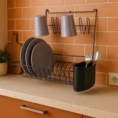 Escorredor de Pratos Dobravel Parede Resistente 12 Pratos 6 Copos Porta Talher Incluso