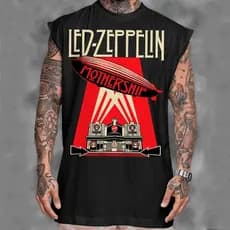 Camiseta regata machao oversized masculino Banda de rock led zeppelin mothership em algodao Longline