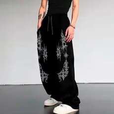 Calça Moletom Masculina Pantalona Wide Leg Simbolo Gotico Tribal Street
