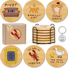 Produtos da Friend Coasters, Presentes de Séries de TV para Fãs, Conjunto de Madeira de Bambu com Suporte, Presentes de