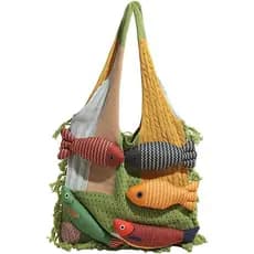 Bolsa de Tecido com Estampa de Peixe de Desenho Animado 2026, Grande Capacidade, Bolsa de Mão Bonita para Mulheres, Moda
